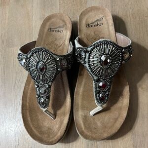 Dansko Silver and Tan Sandals with Ornate Medallion Design Eu 36 USA 5.5